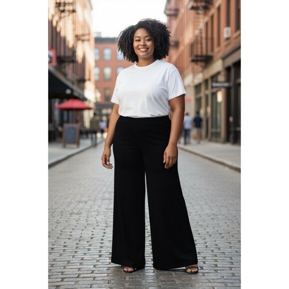 NYDJ Pull On Jeans Wide Leg Black Lift Tuck Size 16 (38x32) Stretch Back Pockets - Picture 1 of 12